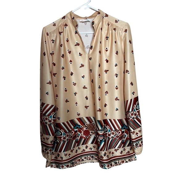 Vintage tunic acorn autumn print v-neckline bloused sleeves hippy - Picture 4 of 16